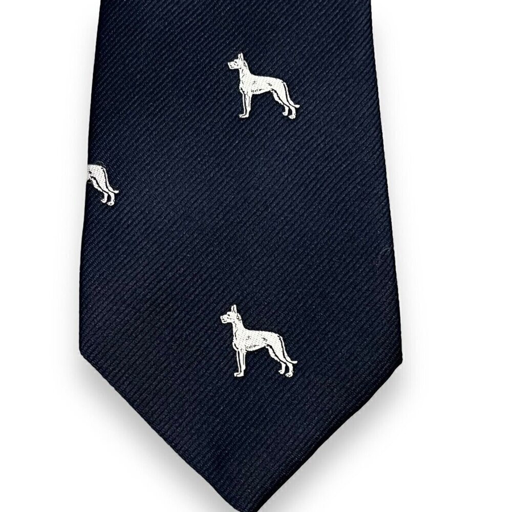 Vintage Reis of New Haven Neck Tie All Over Dog Print Great Dane Navy Preppy